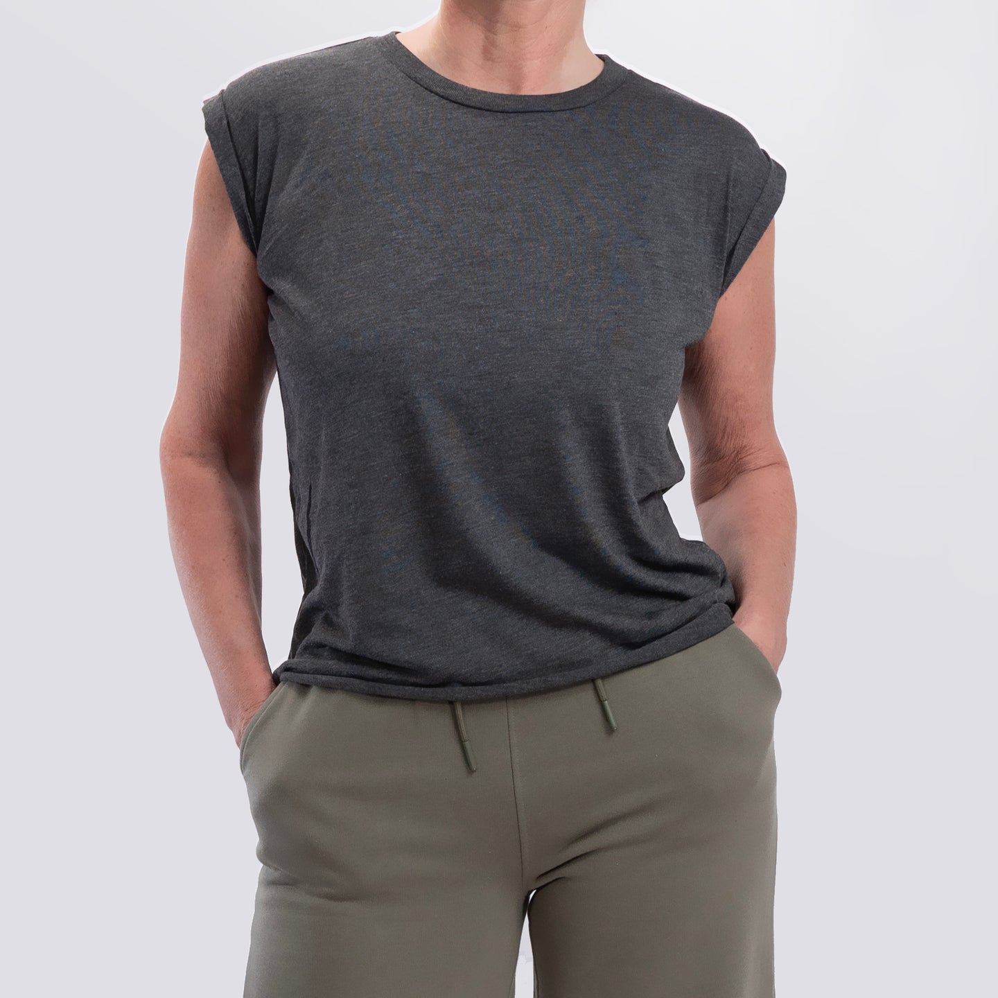 ALTHEA FLOWY VEST TOP WITH ROLLED CUFF